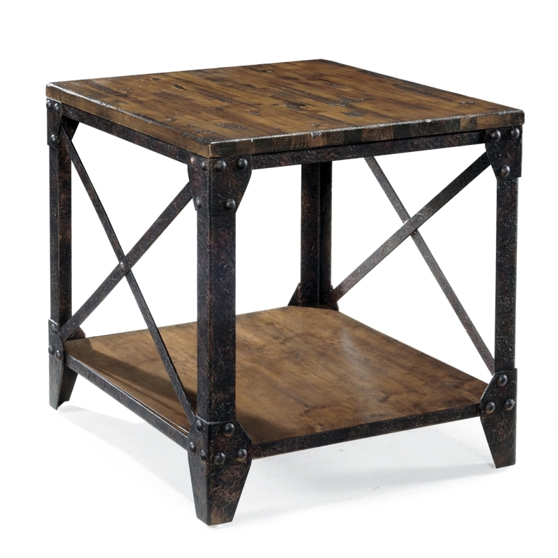 Industrial Rivet End Table X Brace Metal Wood