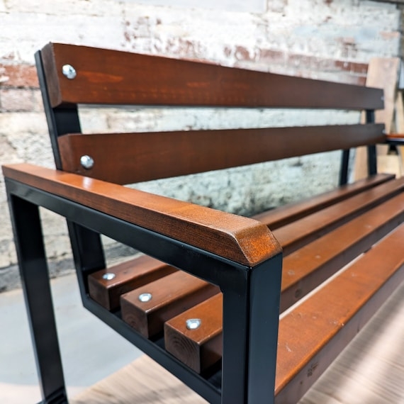 Industrial Slat Bench with Exposed Fasteners and Square Tubing