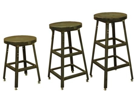 Industrial Stool Distressed Olive Green Patina Graduated Heights Set