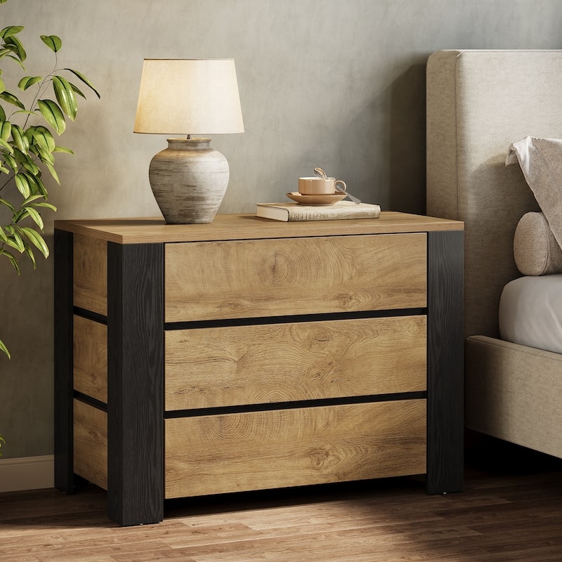 Industrial Style Nightstand: Oversized Black and Wood Bedside Chest