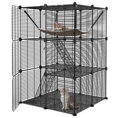 Industrial Style Pet Cage Modular Black Wire with Patterned Floors