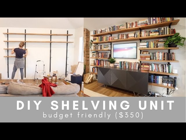 Industrial Wall Shelving Unit: Floor to Ceiling, Wall Mounted Rails