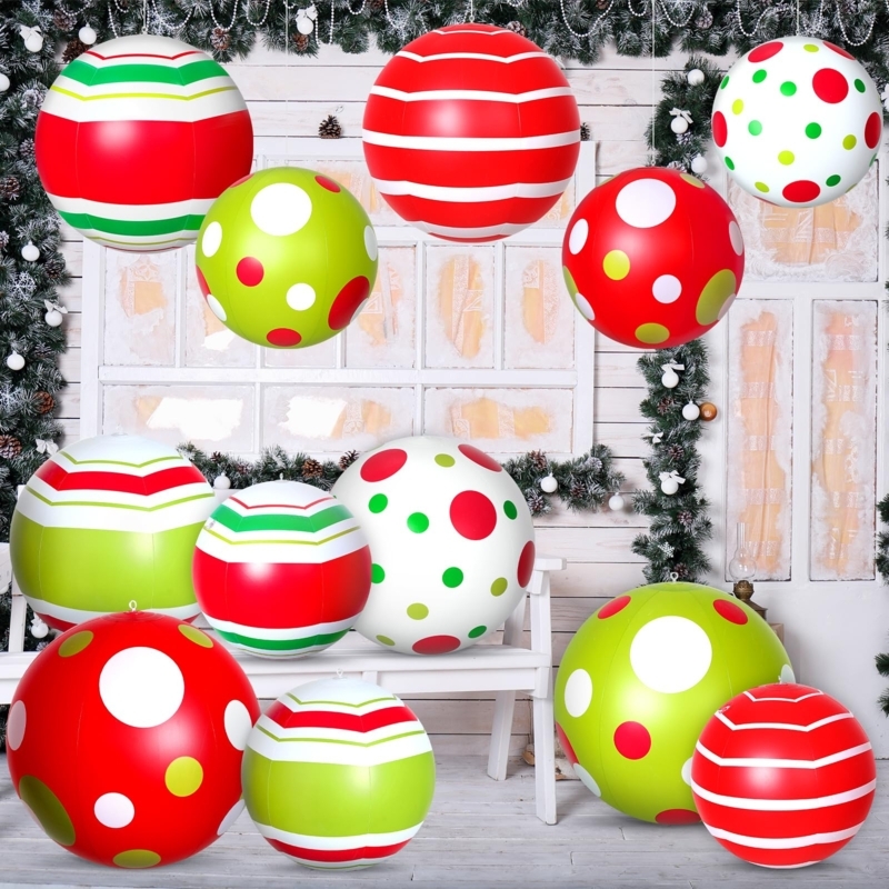 Inflatable Ornament Set Polka Dot And Striped Whimsical Porch Decor