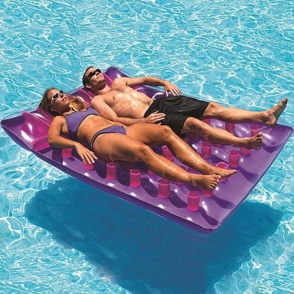 Inflatable Pool Float French Pocket Design Translucent Purple Double