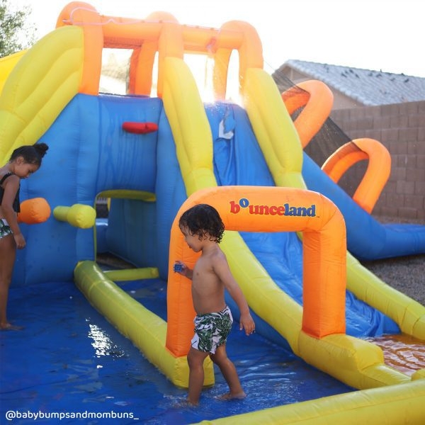 Inflatable Water Park Basketball Hoop Entry Arch Triple Slides Yellow