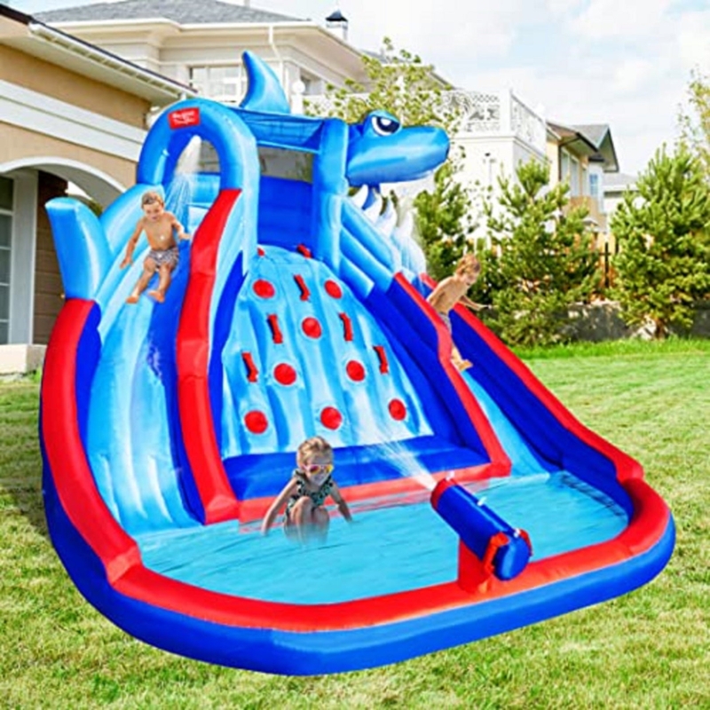Inflatable Water Slide Shark Head Topper Water Cannon Splash Pool