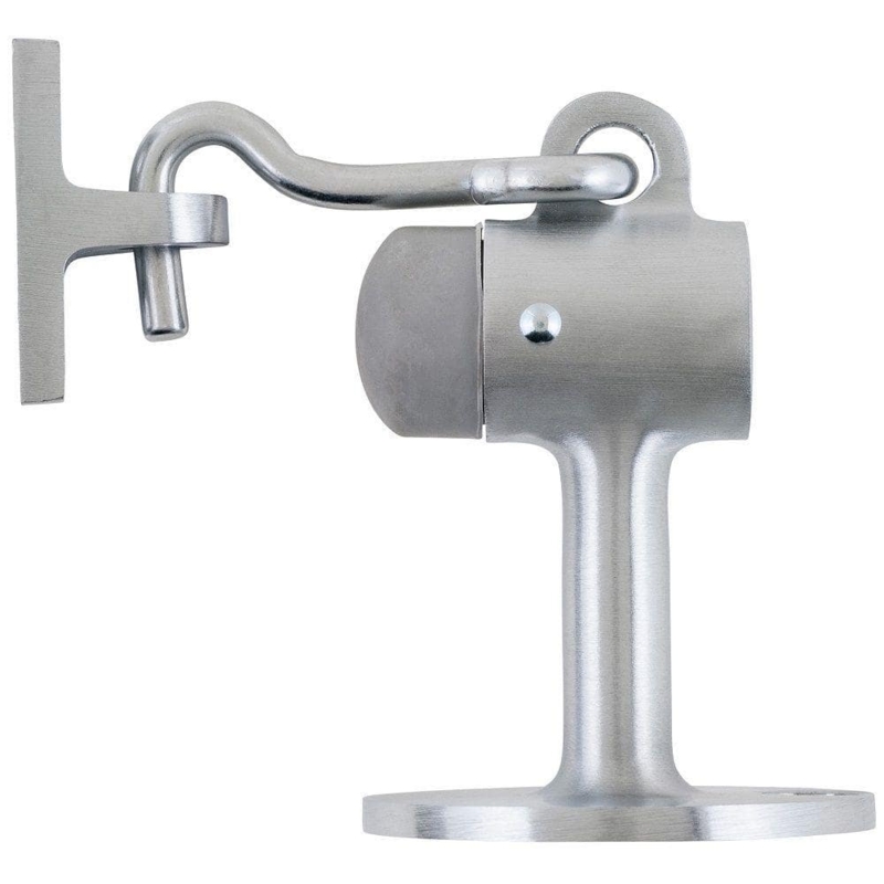 Integrated Hook Floor Stop Satin Chrome Finish Heavy Duty