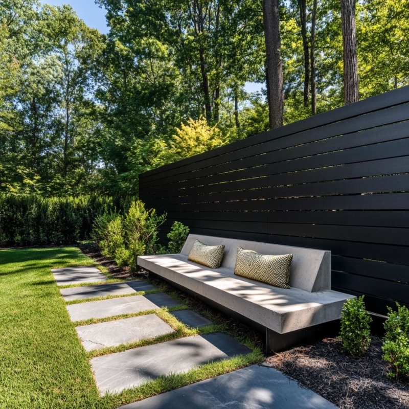 Integrated Outdoor Bench with Concrete Look and Floating Silhouette