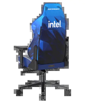 Intel Branded Gaming Chair with Blue Geometric Low-Poly Pattern