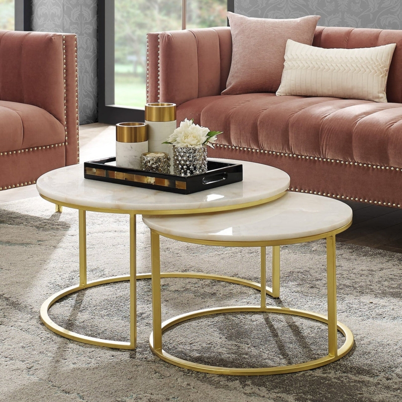 Irene Modern Coffee Table Natural Marble Top Iron Metal Frame for Living  Room  Inspired Home