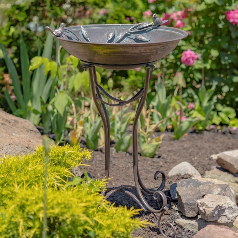 Iron Garden Birdbath with Scrolling Tripod Feet and Leaf Motif