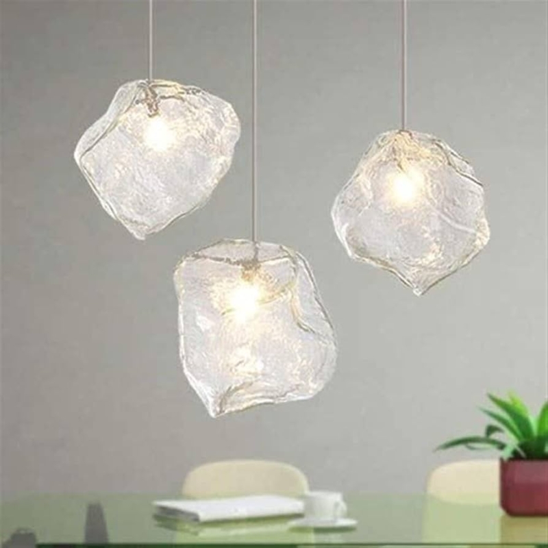 Irregular Glass Chandelier Trio with Staggered Ice Cube Shades