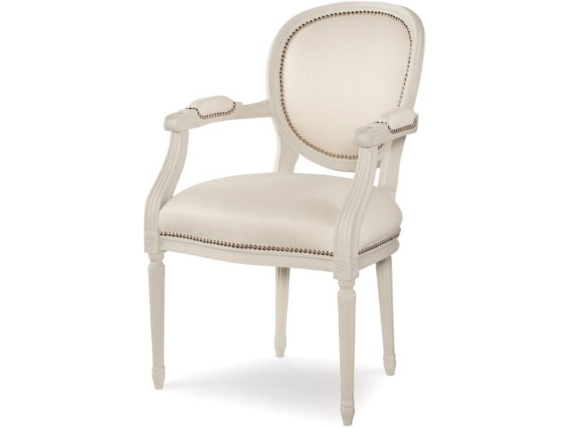 Ivory Armchair with Medallion Back and Nailhead Trim Details