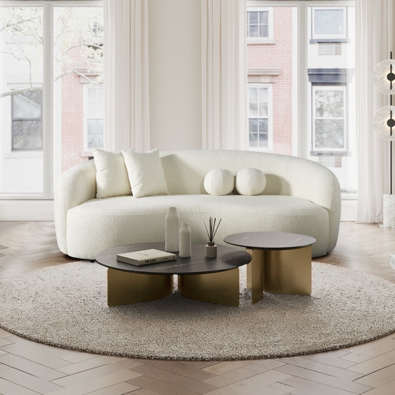 Ivory Boucle Curved Sofa with Organic Silhouette