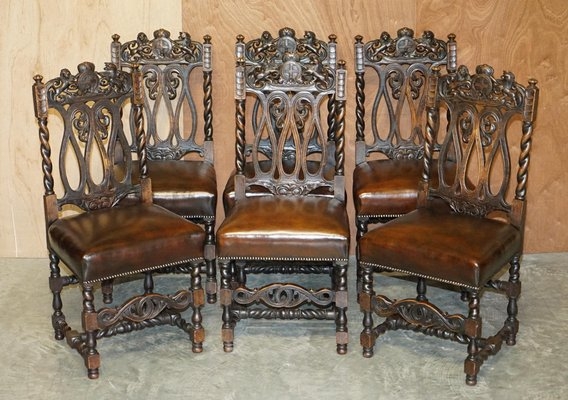 Jacobean Dining Chair: Hand Carved Armorial Crest and Barley Twist Legs