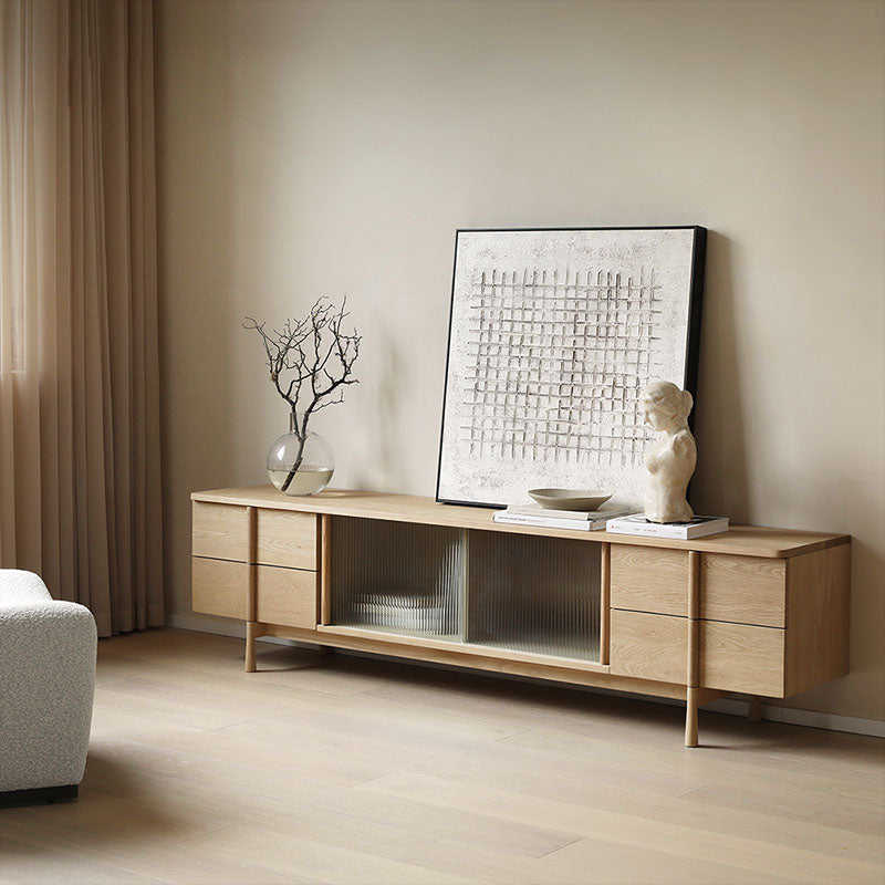 Japandi Art Deco White Oak Wood TV Stand