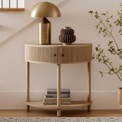 Japandi Style Entry Table in Natural Oak with Fluted Drawer Front