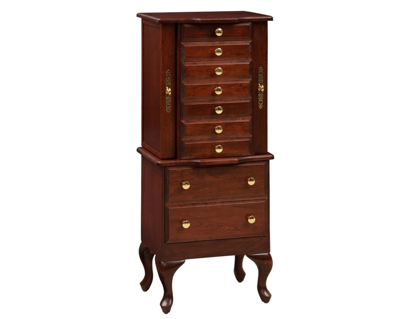 Jewelry Armoire Cherry Finish Cabriole Legs Eight Tiered Drawers Queen Anne