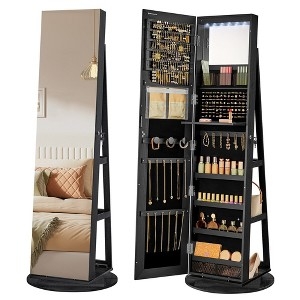 Jewelry Armoire: Matte Black 360 Swivel Cabinet with Rear Storage Shelves