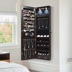 Jewelry Cabinet: Wall Mounted Armoire with LED Interior Lights and Mirror