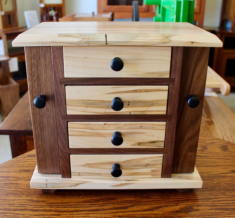 Jewelry Cabinet Wormy Maple Drawers Walnut Framing Craftsman Two Tone