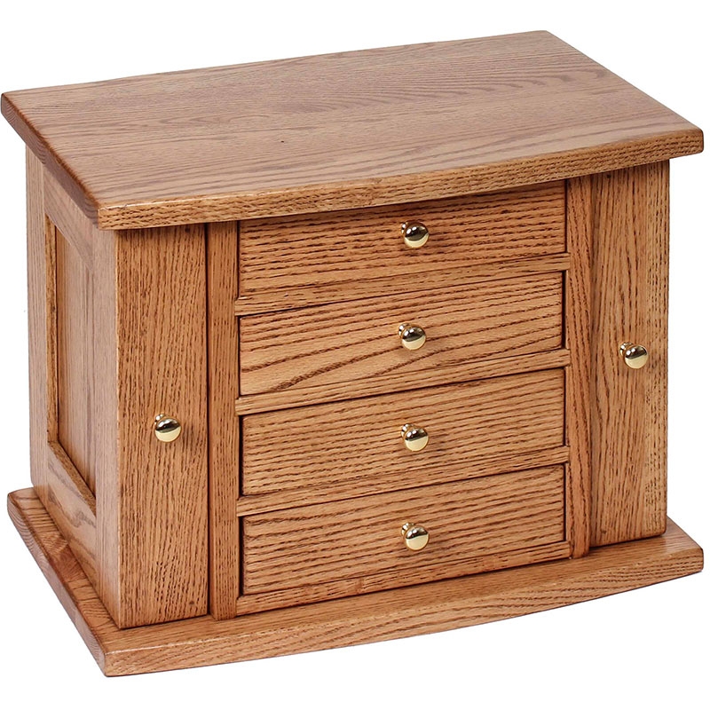 Jewelry Chest Honey Oak Four Central Drawers Side Swing Doors Craftsman