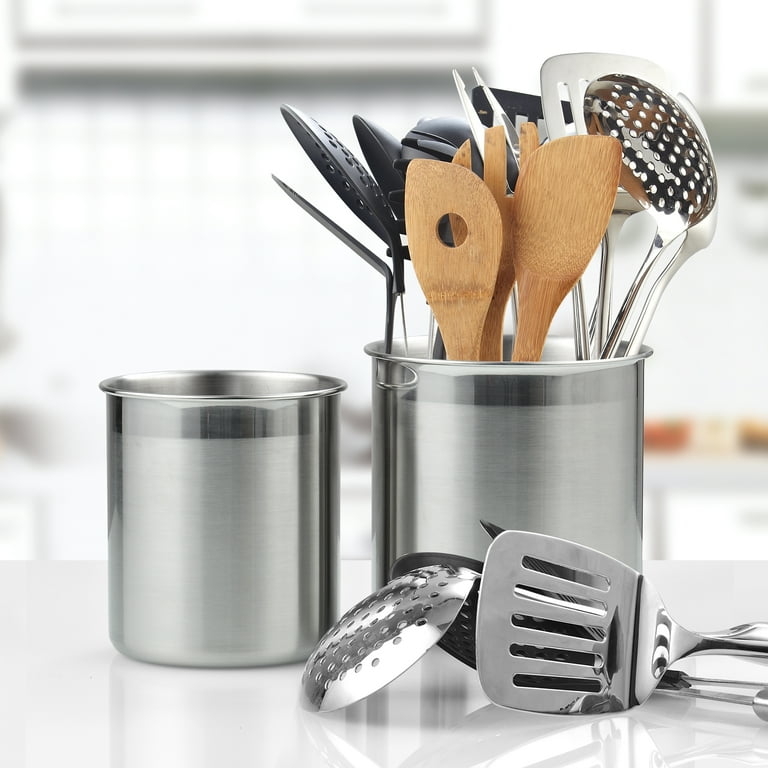 Jumbo Brushed Stainless Steel Utensil Holder Set of Two