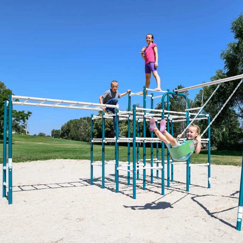 Jungle Gym with Multi-Tier Climbing Grid and Bridge