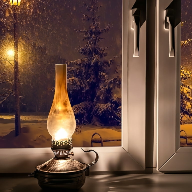 Kerosene Lamp Antique Metal Base Tall Glass Chimney Perforated Gallery