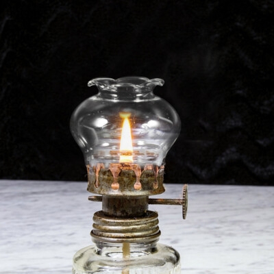 Kerosene Lamp Ruffled Glass Chimney Antique Metal Burner Vintage Rustic