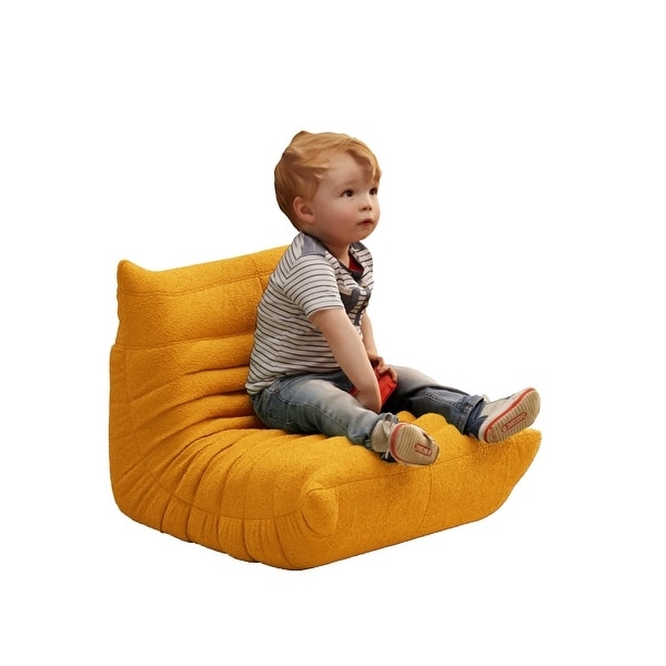 Kid Lounge Chair Mustard Yellow Channel Tufted Low Profile Design