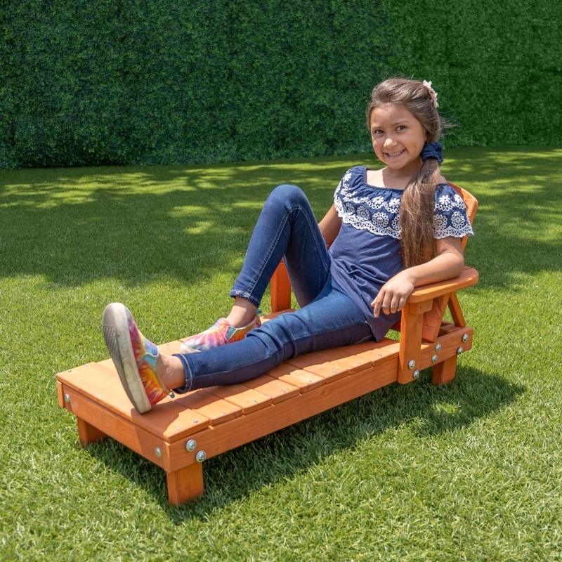 Kid Sized Wooden Chaise Slatted Natural Grain Lounger
