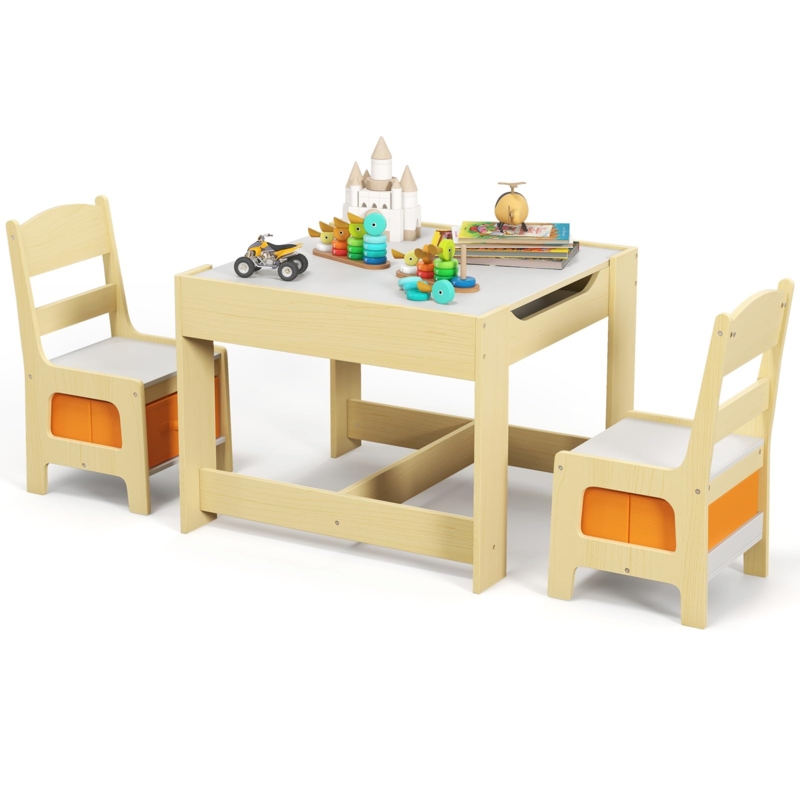Kids Activity Set Natural Wood With Underseat Storage Bins