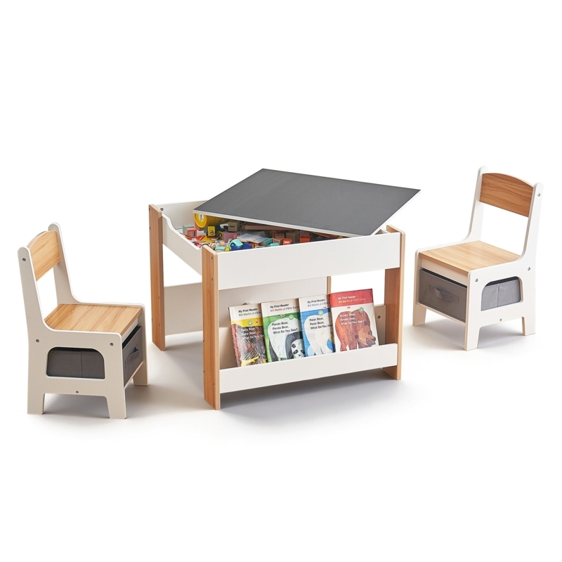 Kids Activity Set With Reversible Tabletop And Integrated Bookshelf