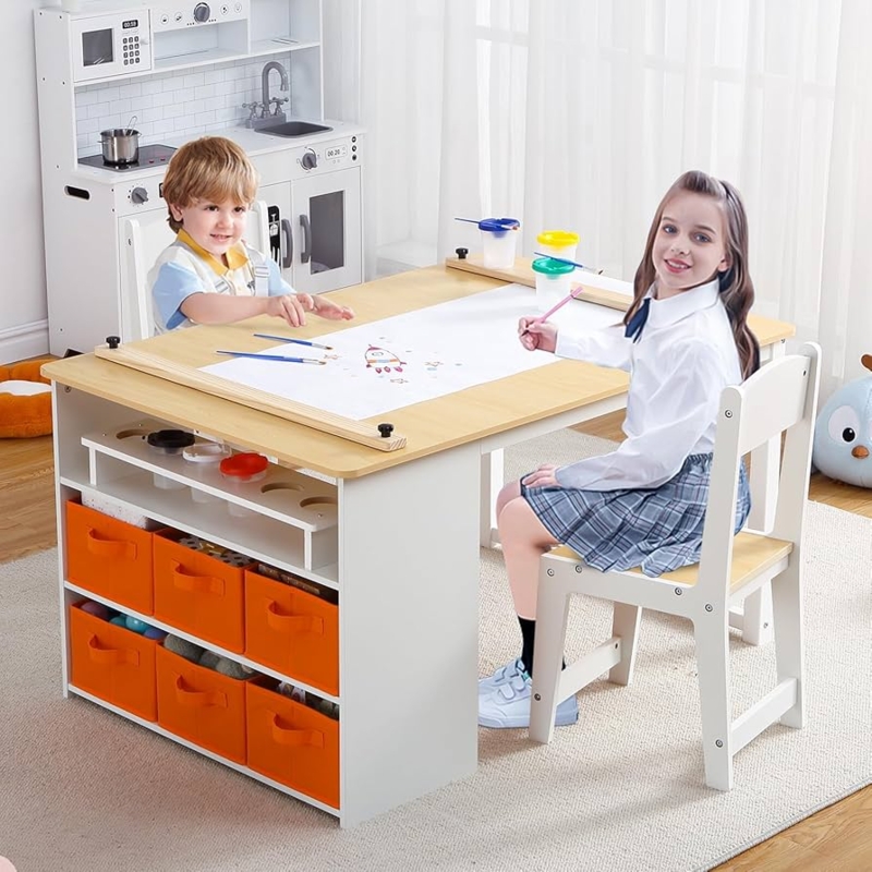 Kids Activity Table MAT Expert Kids Table & Chair Set - 3-in-1 Activity  Desk With Storage & Blackboard Children's Storage Desk