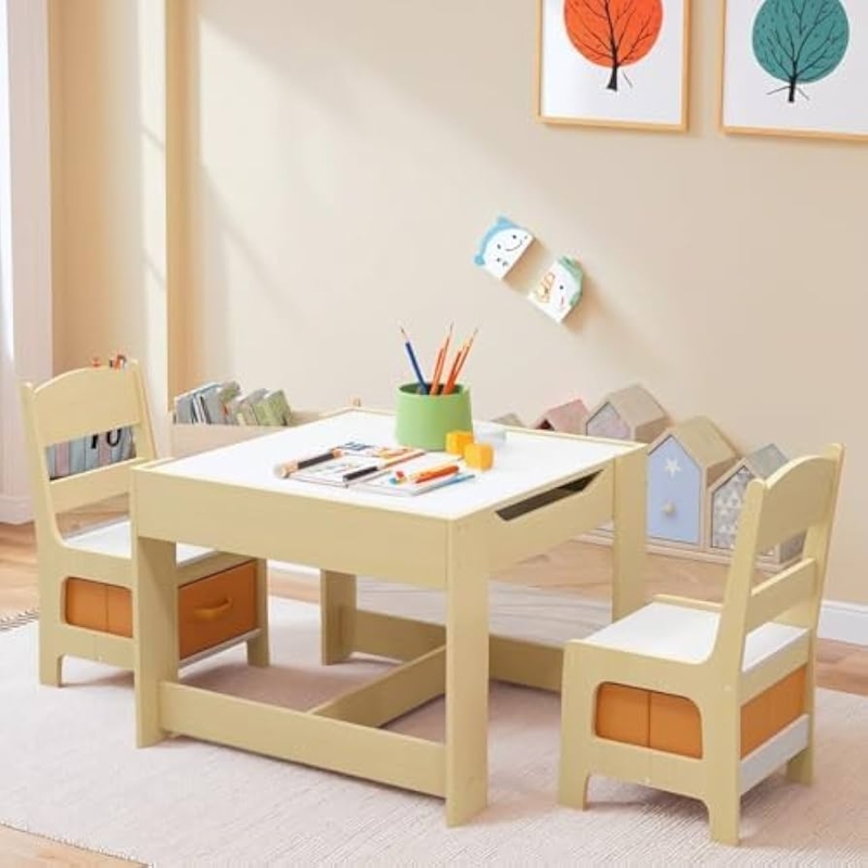 Kids Activity Table Pale Yellow Frame Reversible Tabletop