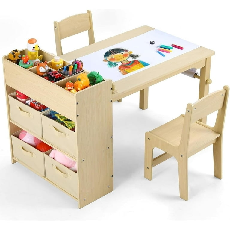 Kids Activity Table With Side Storage Unit And Paper Roll