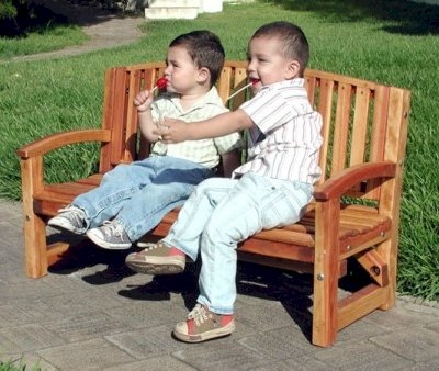 Kids Bench made of Reclaimed Wood, Slat Back and Curved Arms