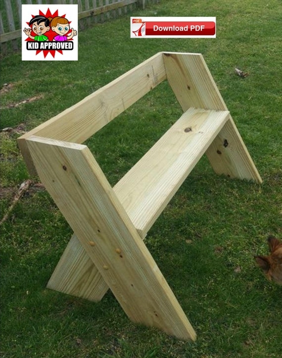 Kids Bench with X-Frame Legs, Natural Pine Wood, Low Profile Design