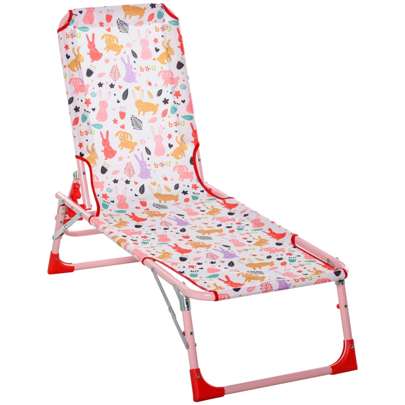 Kids Bunny Chaise Lounge Pink Folding Adjustable Pool Recliner