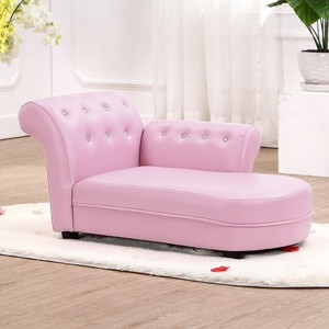 Kids Chaise Lounge Pink Leatherette Crystal Tufted Glam Sofa