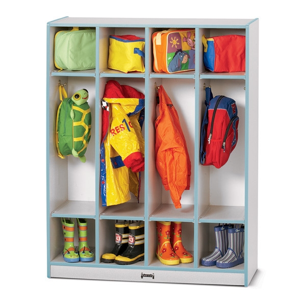Kids Coat Locker with Coastal Blue Trim and Four Section Storage