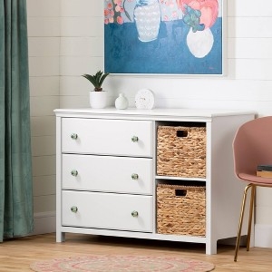 Kids Dresser With Integrated Baskets Pure White Farmhouse Style