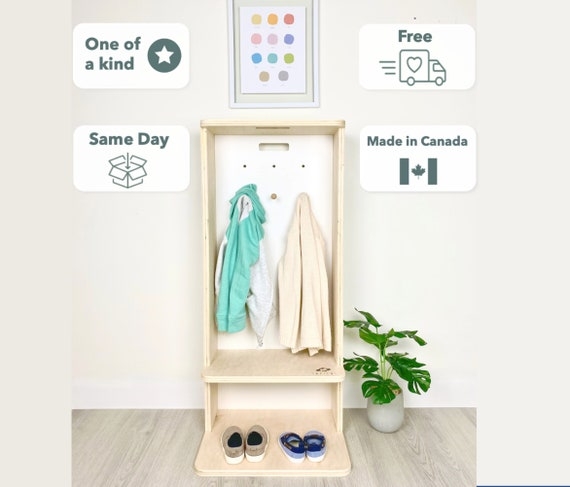 Kids Locker: Tiered Shelving, Matte White Backboard, Scandi Entryway