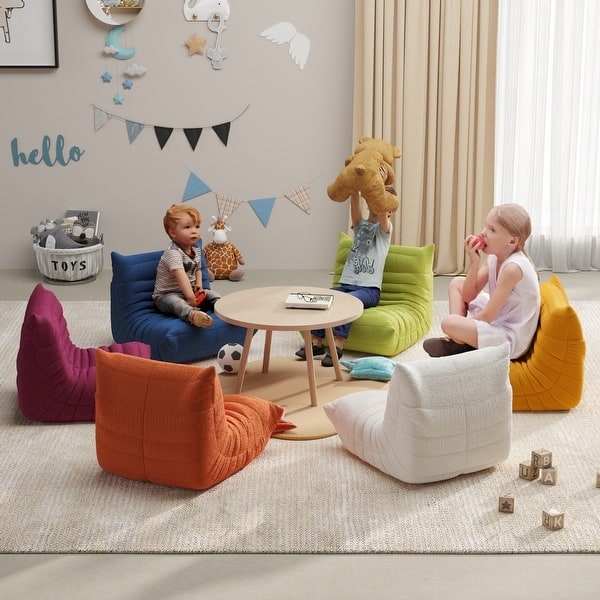 Kids Lounge Chair Multi Color Floor Seating with Horizontal Quilting