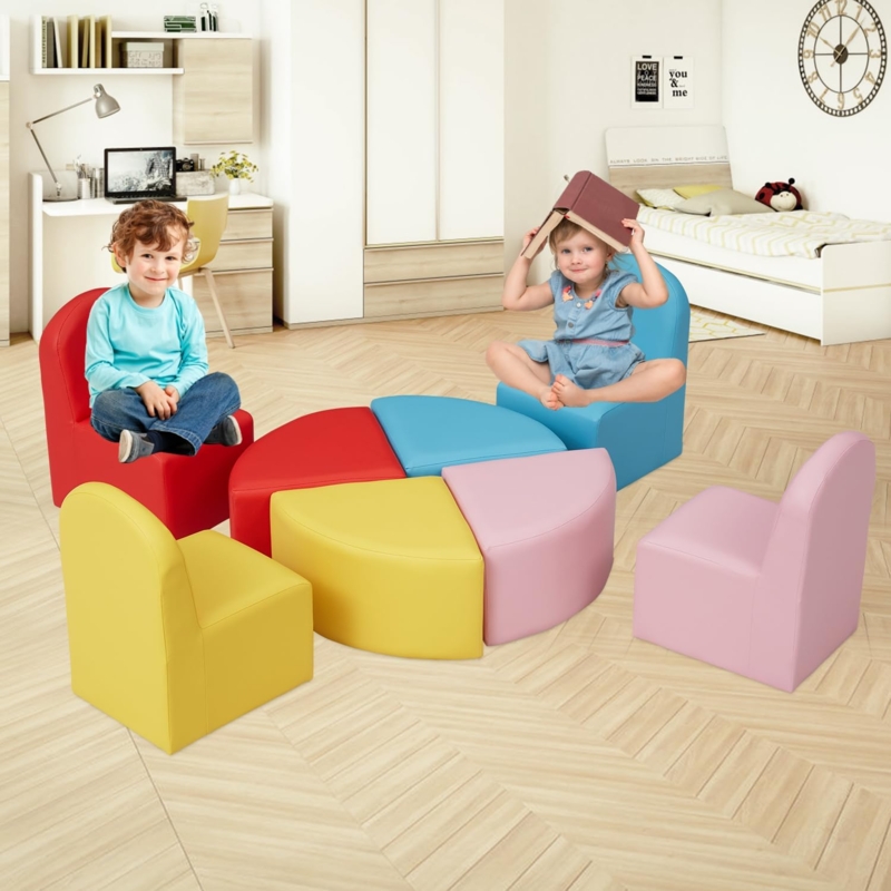 Kids Modular Seating Primary Multi-Color Set with Wedge Stools