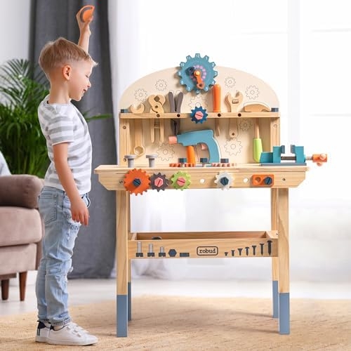 Kids Play Workbench featuring Multicolor Gears and Integrated Tool Rack