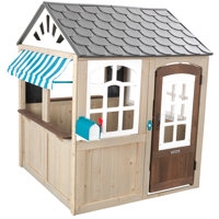 Kids Playhouse Coastal Cottage Striped Awning Integrated Mailbox