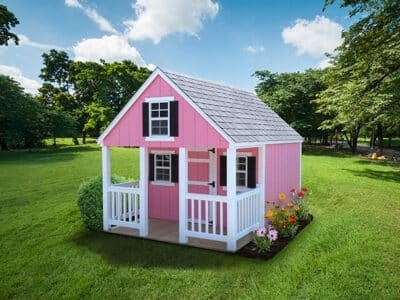 Kids Playhouse Pink Cottage Bubblegum Siding Integrated Front Porch