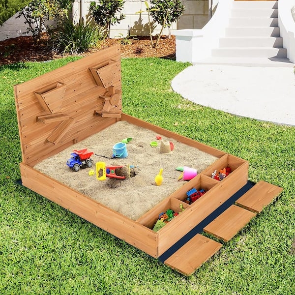Kids Sandbox Station with Vertical Activity Wall and Storage Compartments